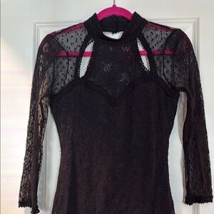 Backless Black Mini Dress with Cut Outs and Mesh Sleeves